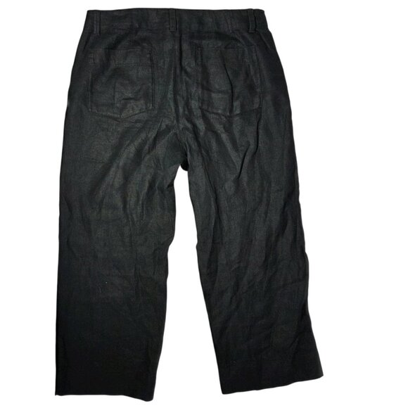 Talbots Wide Leg 100% Linen Black Cropped High Rise Pants 12P (34x25) - Picture 2 of 7